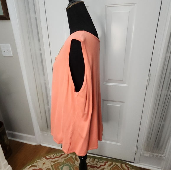 Ruby Rd. Sherbert Orange Beaded Tank Top Adorned with Beads  Size 1X Plus - Picture 6 of 8